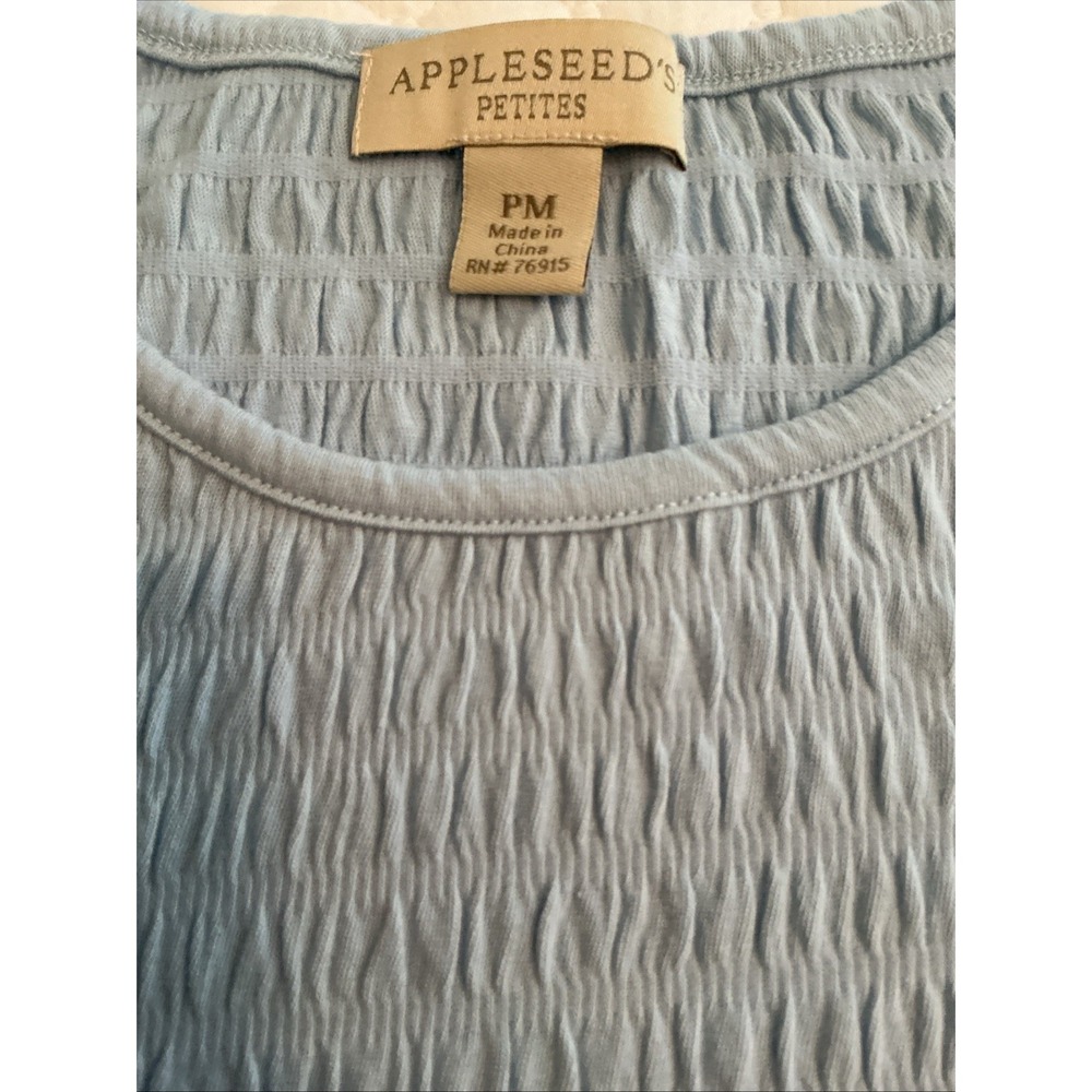 Appleseed's Women's Ribbed Knit Top Cool Blue Petite Medium Classic New Open Bag